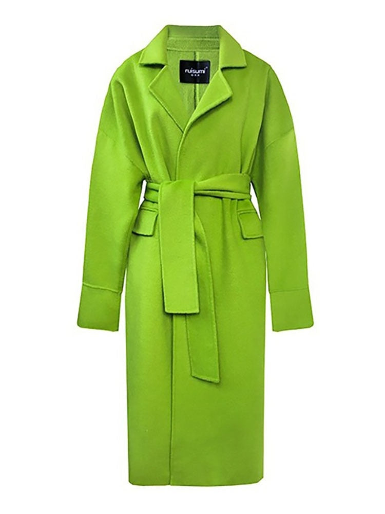 Harajuku Style Women's Grass Green Wool Coat