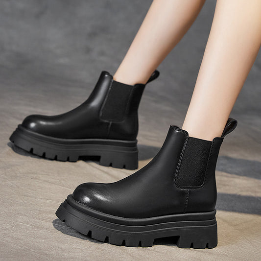 Harajuku Style Genuine Leather Ankle Boots for Women