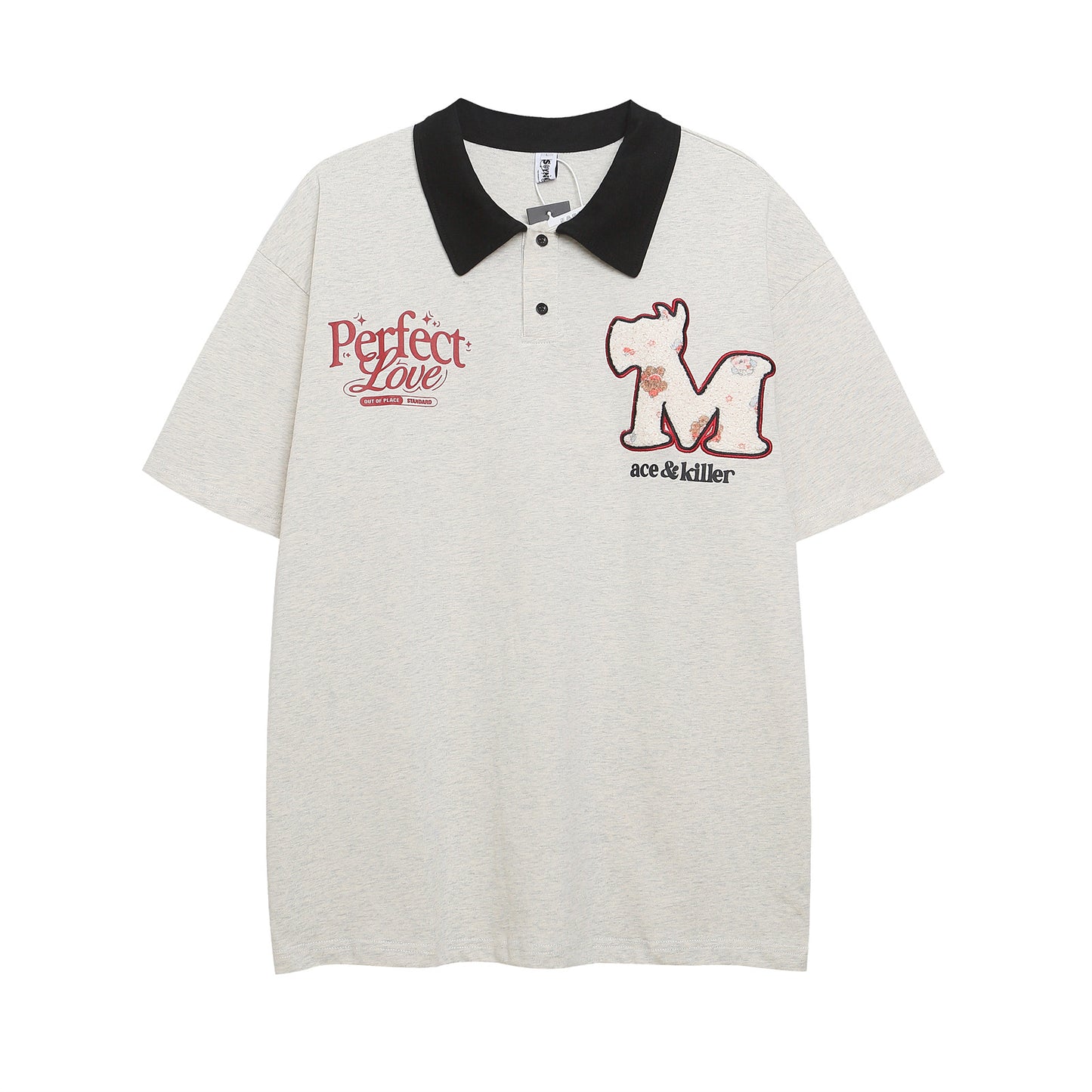 Retro Letter Embroidery Collar T-Shirt