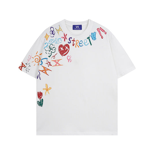 Retro Graffiti Print Cotton Heavyweight T-Shirt - Unisex