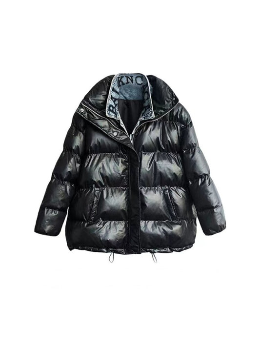Loose Fit Denim Stitching Down Jacket for Women