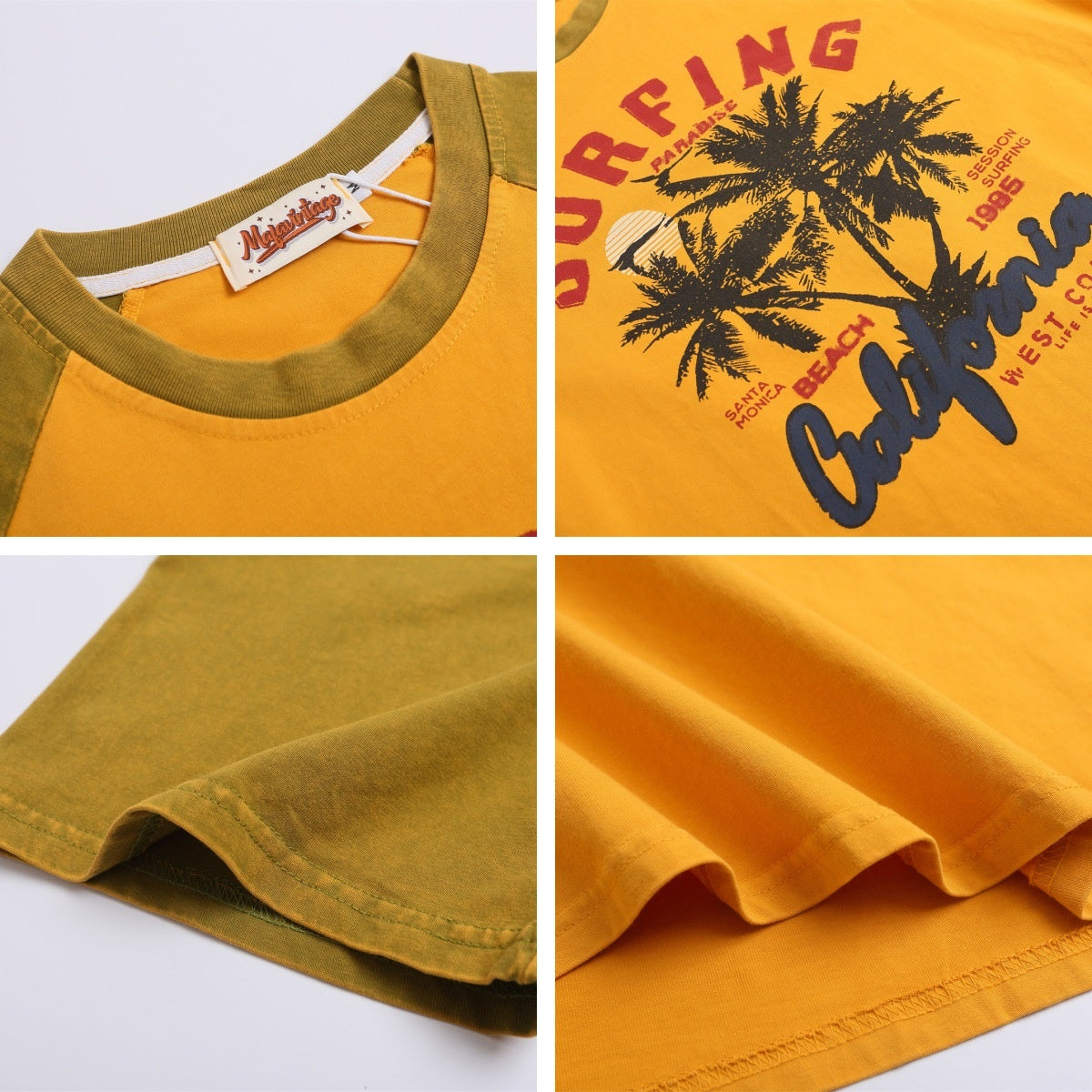 Retro Colorblock Coconut Tree Print T-Shirt
