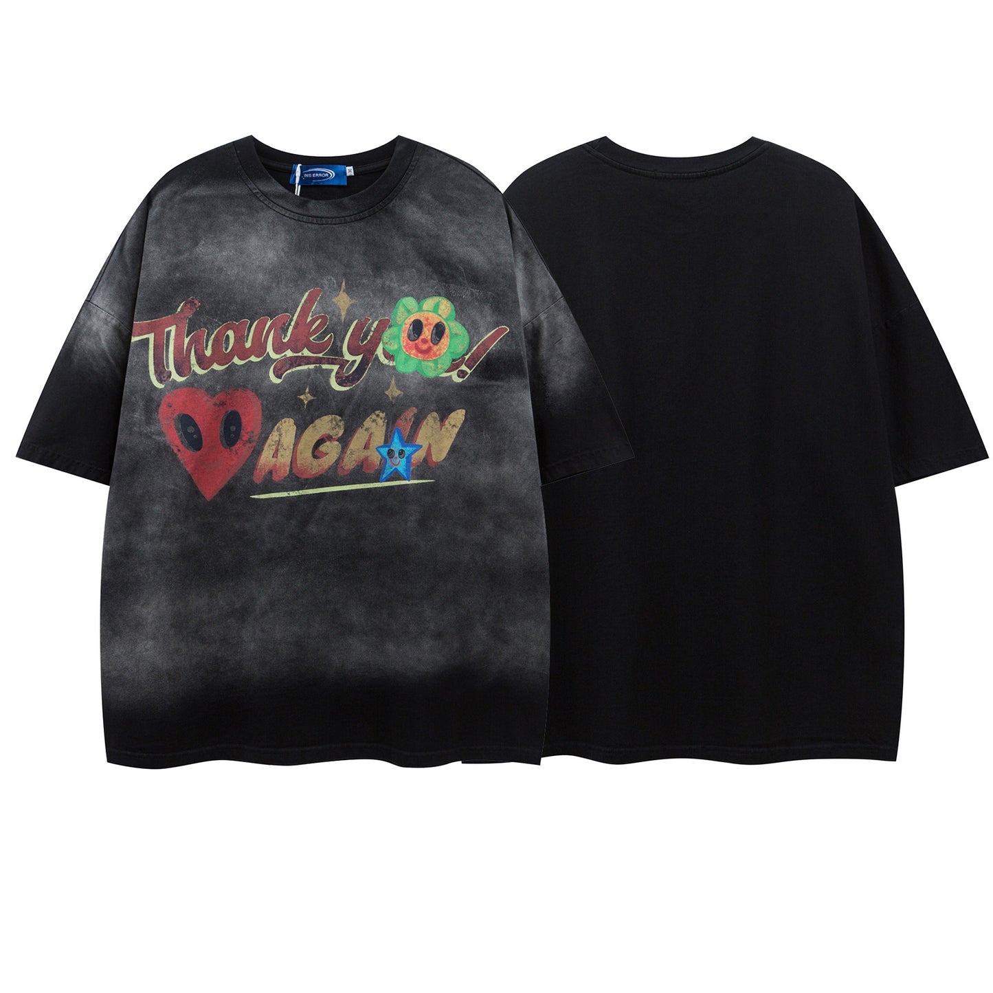 Retro Letter Print Crew Neck T-Shirt - Harajuku Style