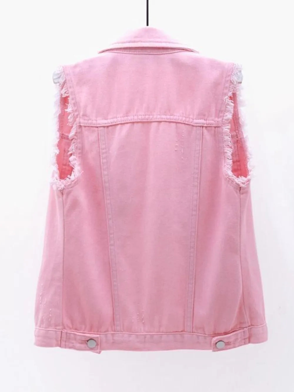 Button Down Raw Hem Sleeveless Denim Jacket Plus Size