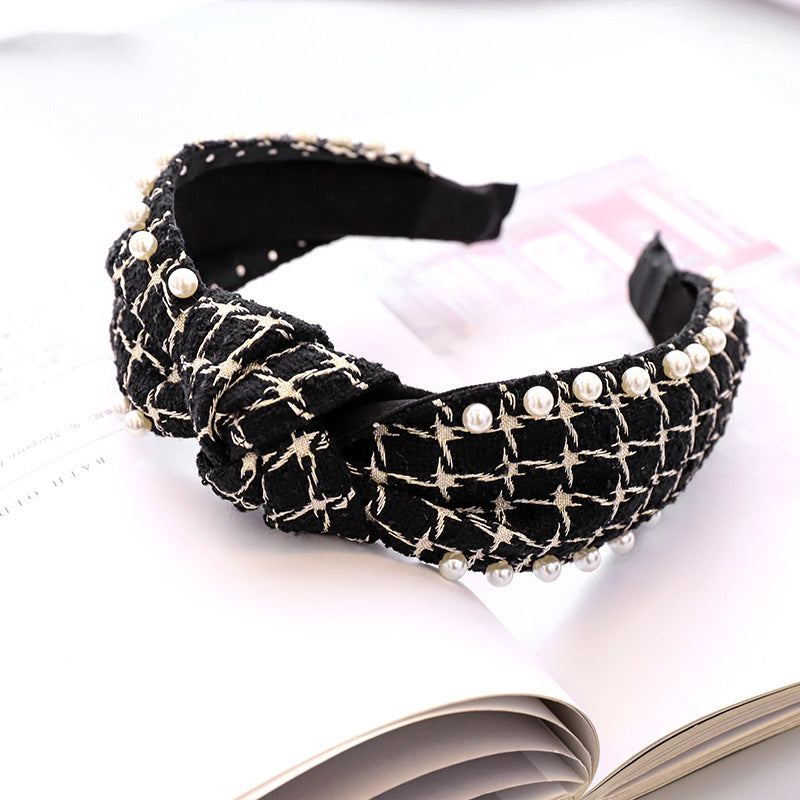 Nail Pearl Ethnic Plaid Hair Band