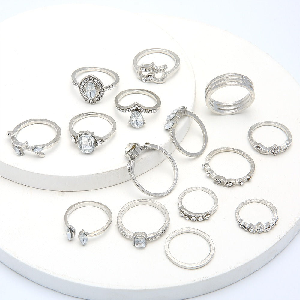 15 Piece Open Joint Ring Set with Hollow Diamond Heart