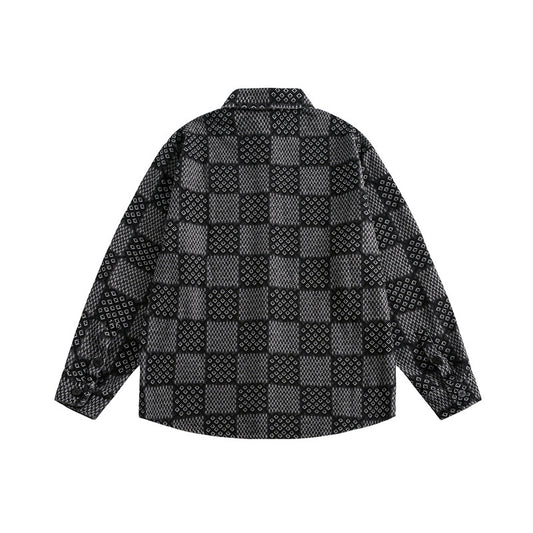 Harajuku Plaid Patchwork Lapel Shirt - Unisex Long Sleeves