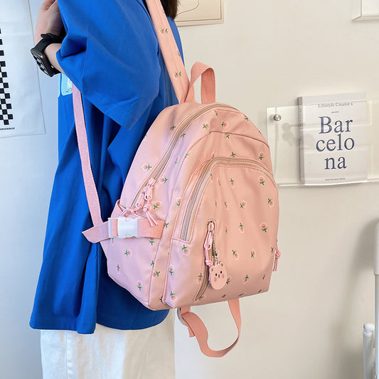 Floral Nylon Backpack - Harajuku Style School Bag