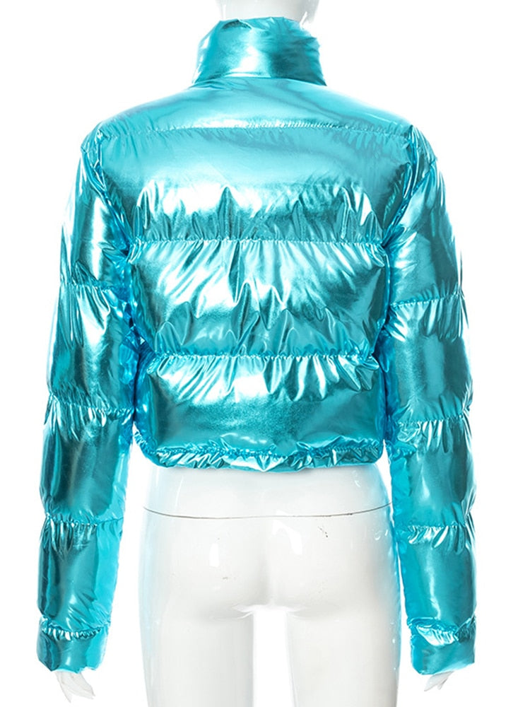 Harajuku Style Gloss Pink Lapel Cotton-Padded Jacket