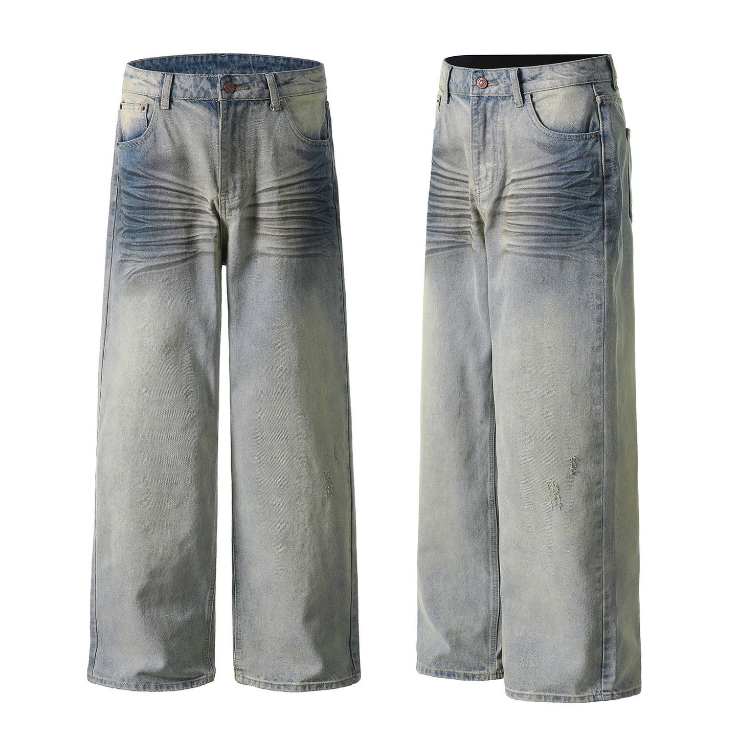 Washed Spray Dirty Cat Whisker Denim Pants