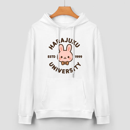 Harajuku University Pure Cotton Hoodie - White