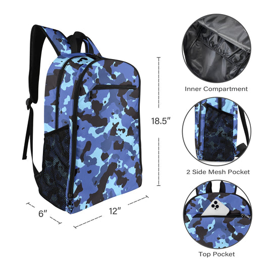 Deep Ocean Blue Camo All Over Print Leisure Sports Backpack