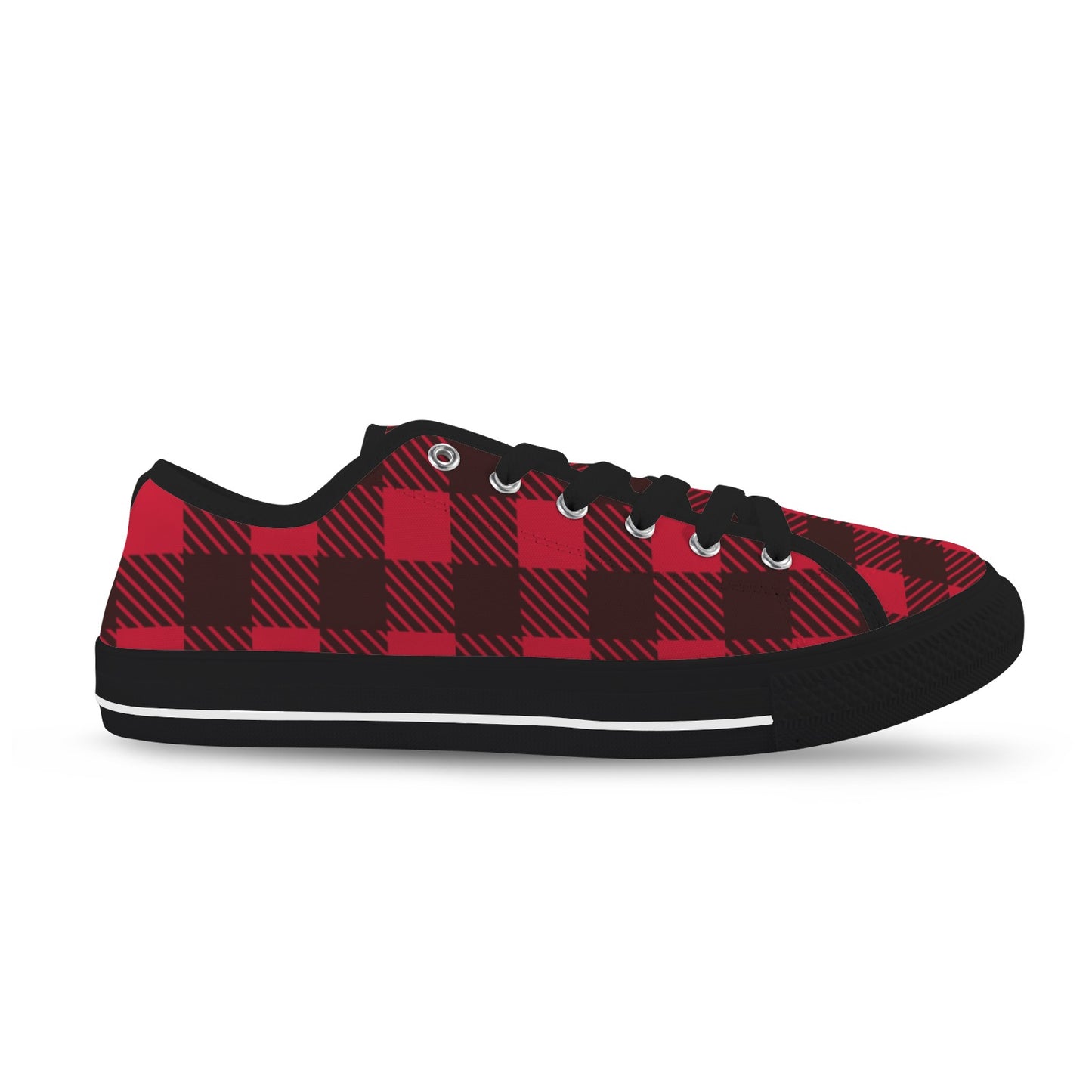 Red and Black Checkerboard Lumberjack Low Top Women's Shoes