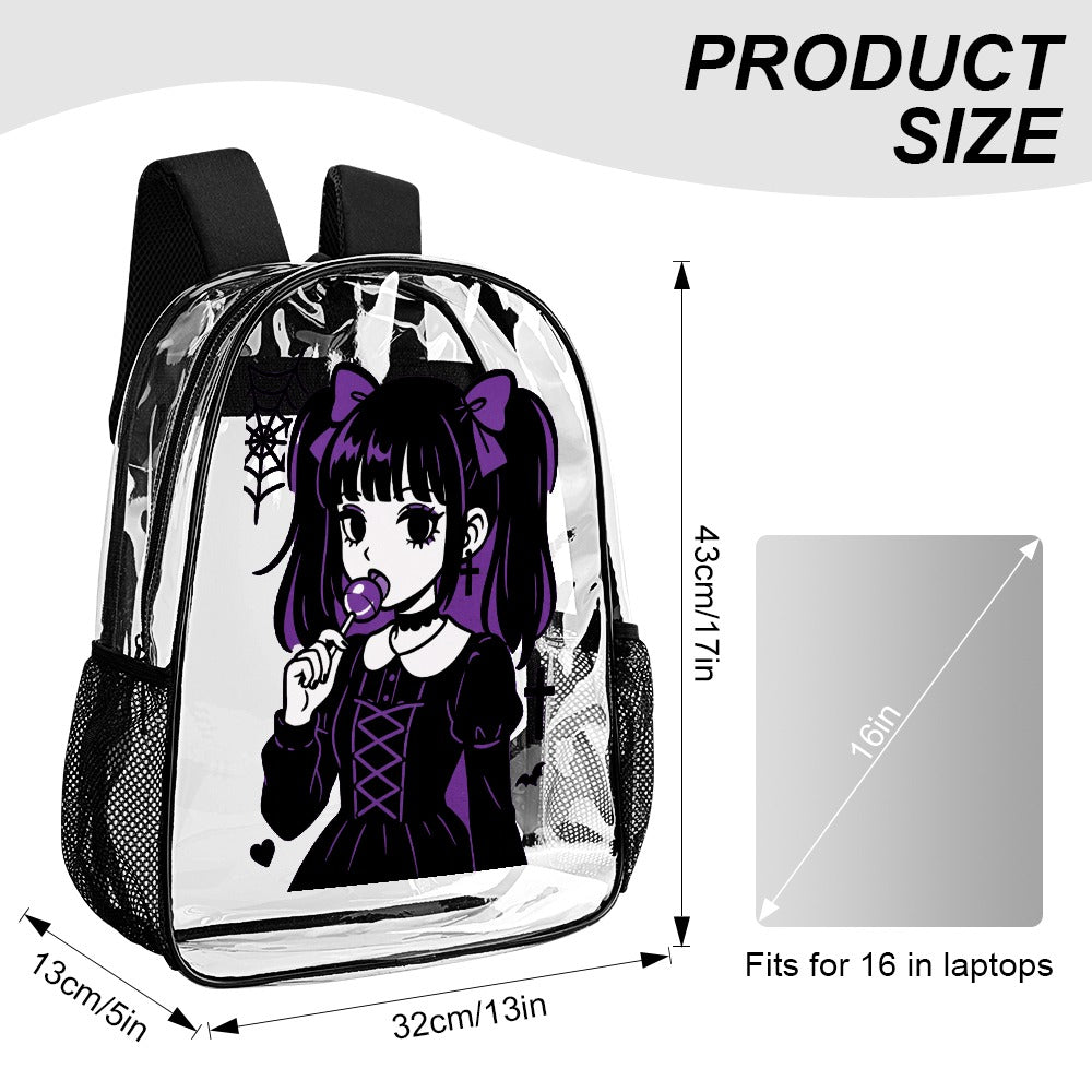 Goth Purple Lollipop Harajuku Girl Transparent Backpack 17 Inch