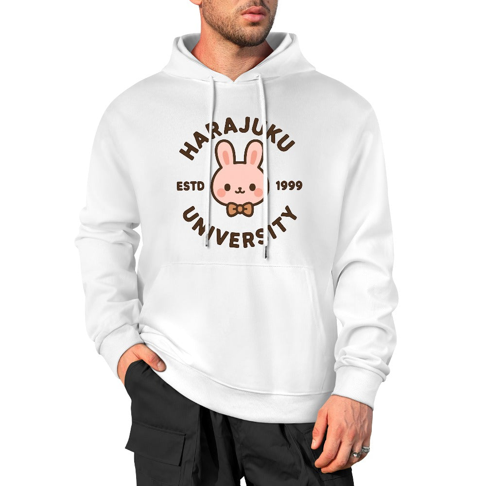 Harajuku University Pure Cotton Hoodie - White