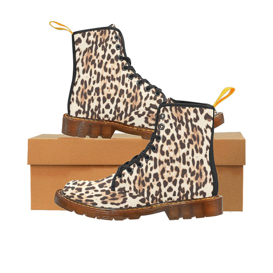 Traditional Leopard Print Women's Lace Up Canvas Boots