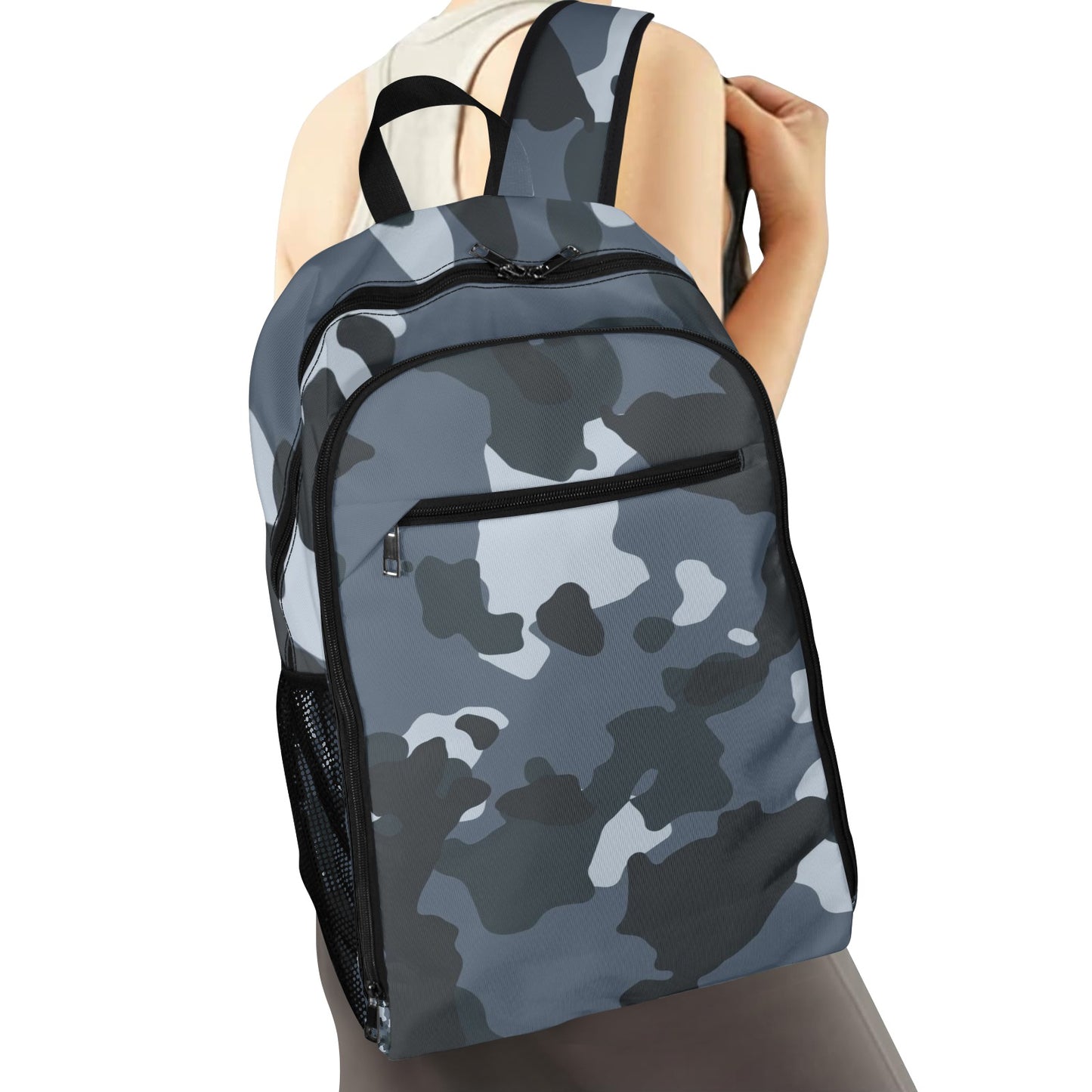 Dark Blue Gray Camo All Over Print Leisure Sports Backpack