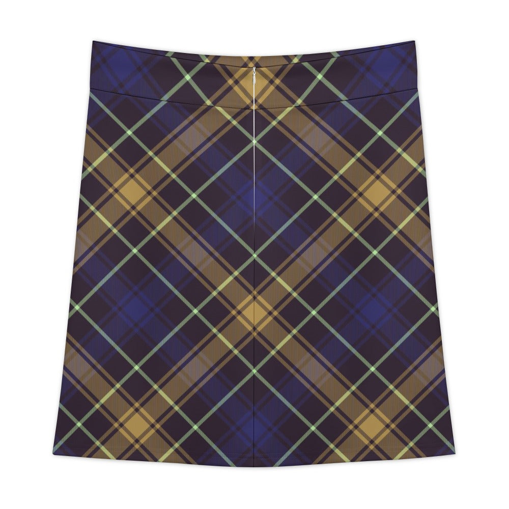 Navy Blue Plaid Zipper Skirt for Women