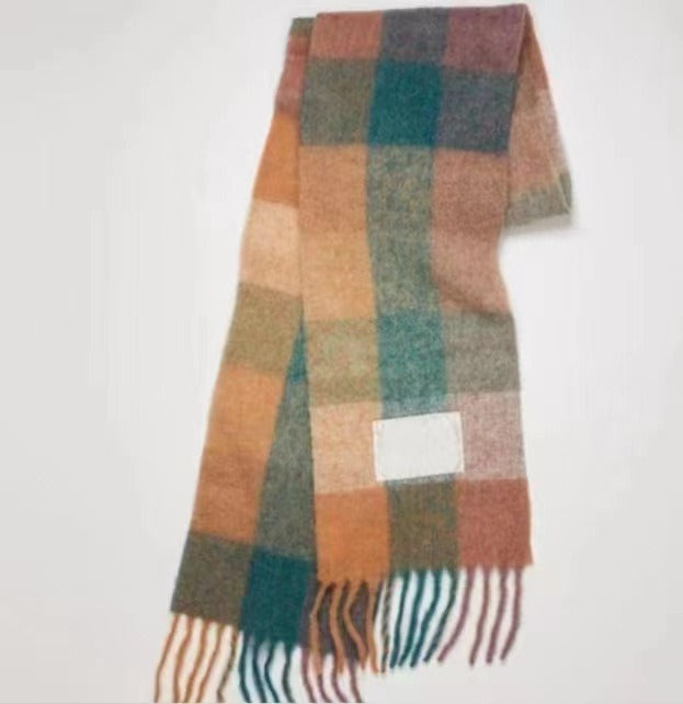 Rainbow Plaid Tassel Scarf for Autumn & Winter