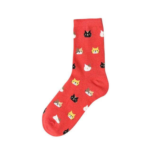 Kawaii Cartoon Cat Print Socks - Cute Cotton Socks for Women
