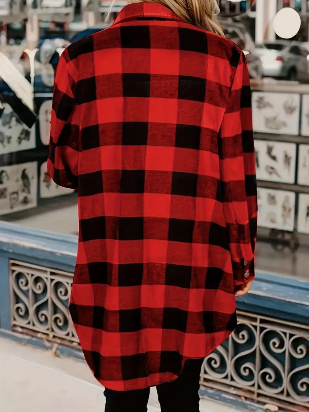 Playful Plaid Collared Neck Snap Down Long Sleeve Jacket