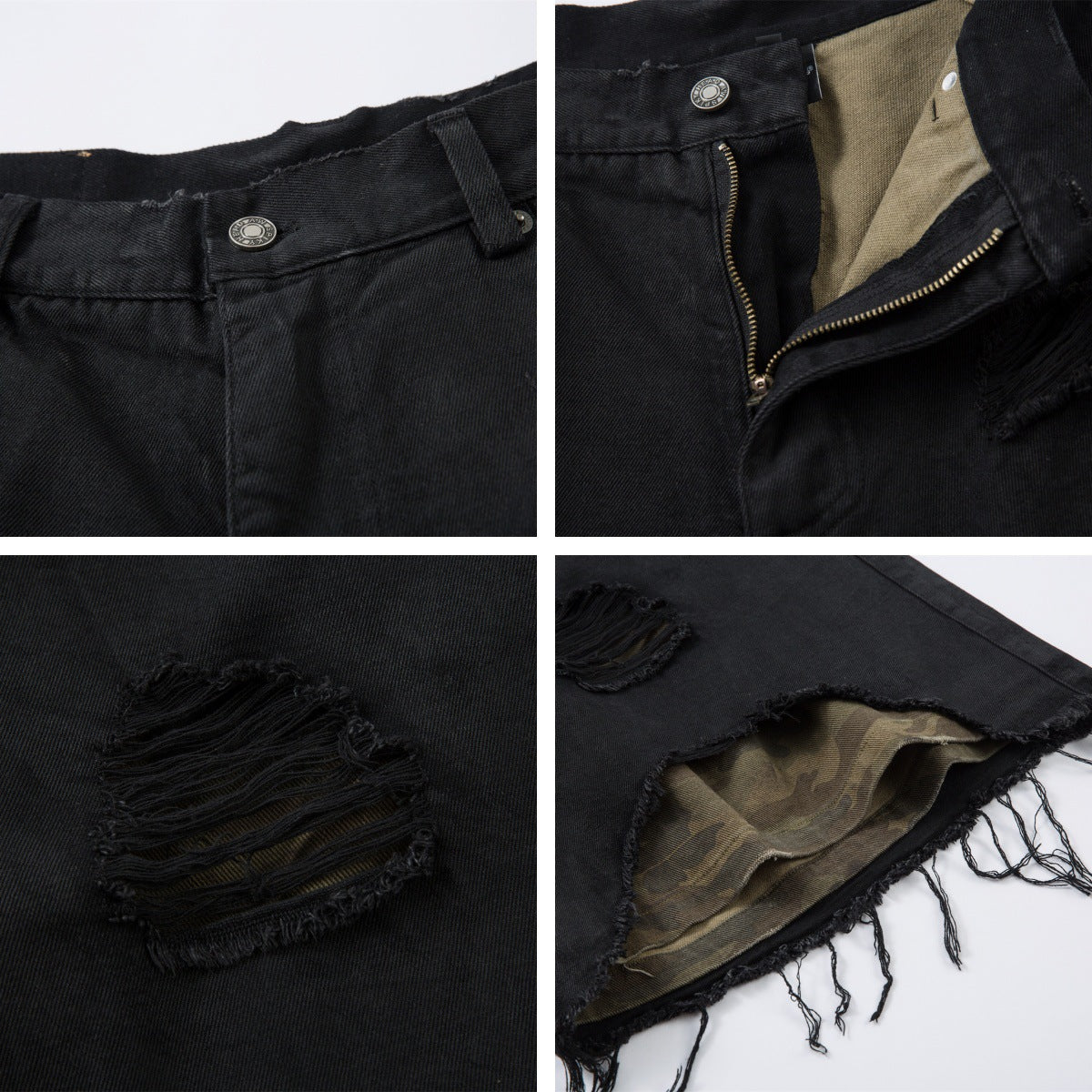 Retro Washed Patchwork Distressed Denim Pants
