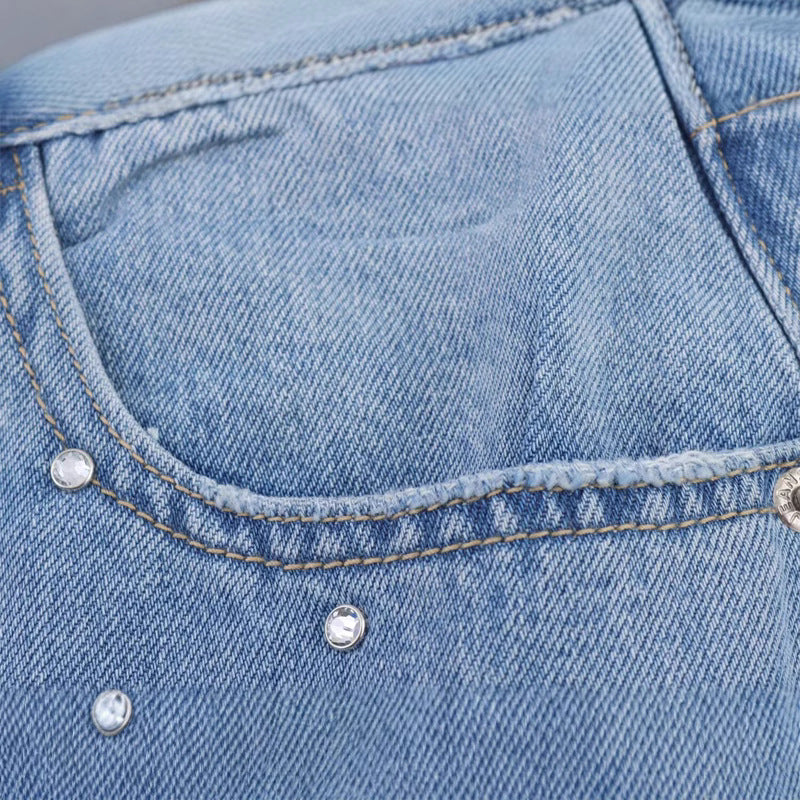 Harajuku Style Rhinestone Decorated Vintage Denim Pants