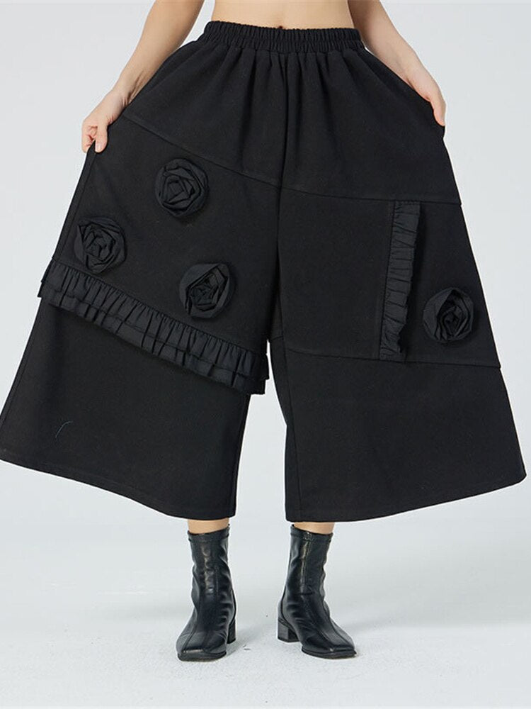 Harajuku-Inspired Three-Dimensional Flower Wide Leg Pants