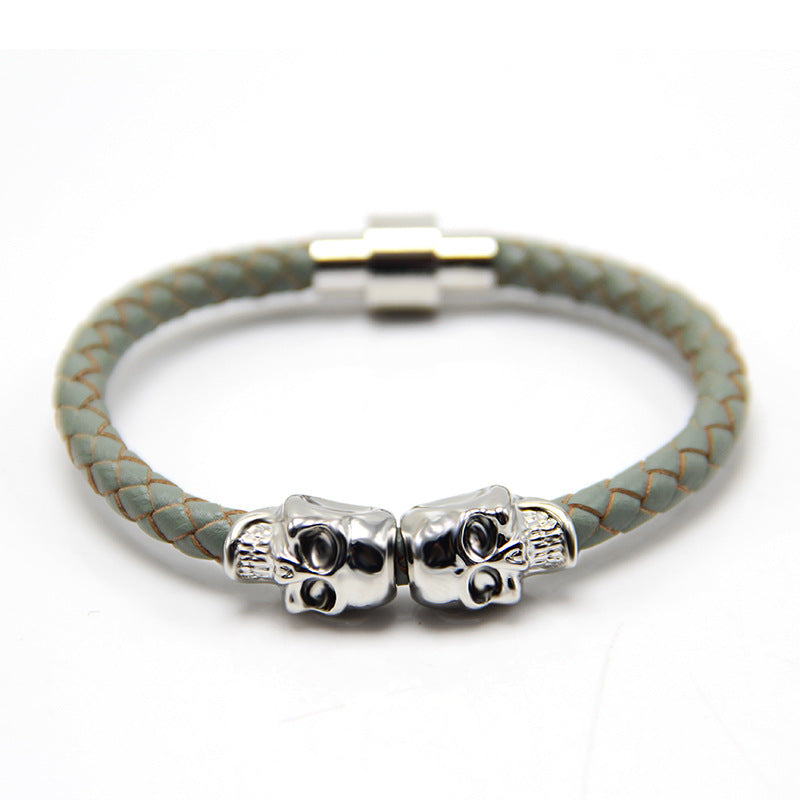 Men's Leather Ghost Head Skull Bracelet - Punk Style