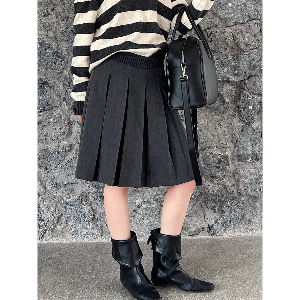 Harajuku High Waisted Woolen Pleated A-Line Skirt