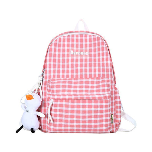 Playful Plaid Canvas Backpack for Harajuku Style