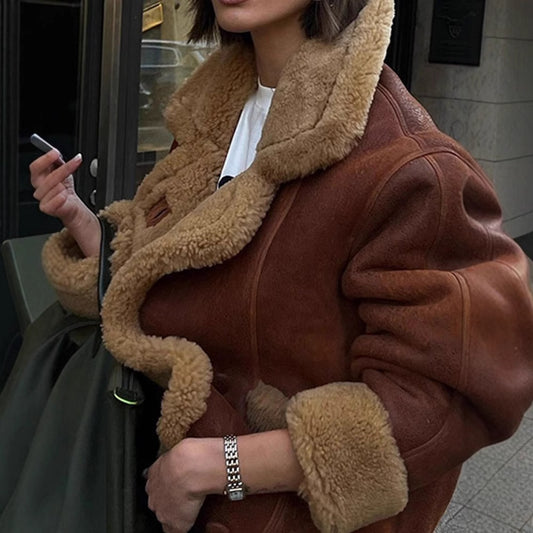 Harajuku Style Long Sleeve Fur One-Piece Jacket