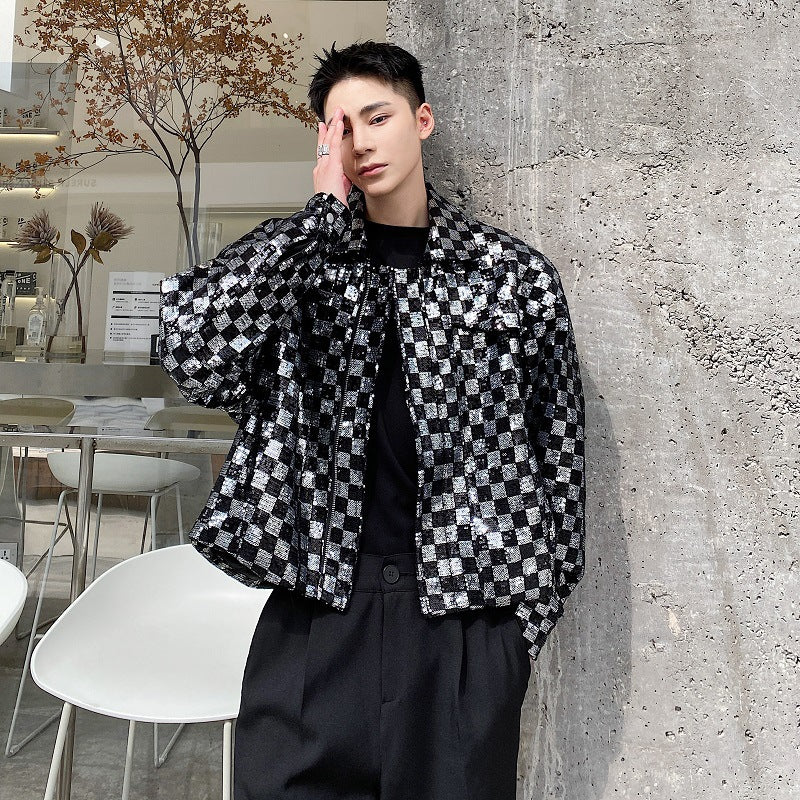 Punk Sequin Plaid Jacket for Men - Harajuku Style