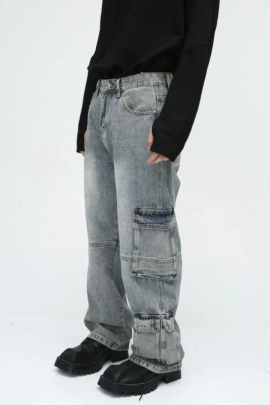 Harajuku Wide Leg Jeans with Cargo Pockets