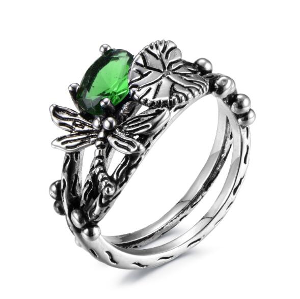 Black Lotus Leaf Dragonfly Party Ring