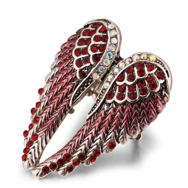 Angel Wings Stretch Ring - Antique Gold Biker Bling for Women