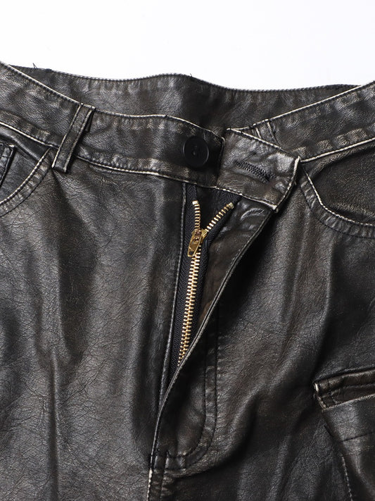 Harajuku Style High Waisted Patchwork Leather Pants