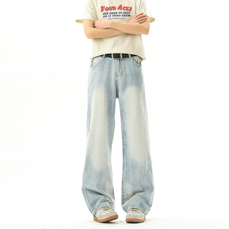 Retro Light Blue Loose Hanging Straight Leg Jeans