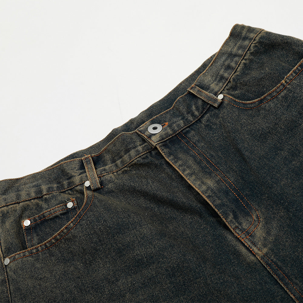 Retro Distressed Denim Three-Quarter Pants for Men