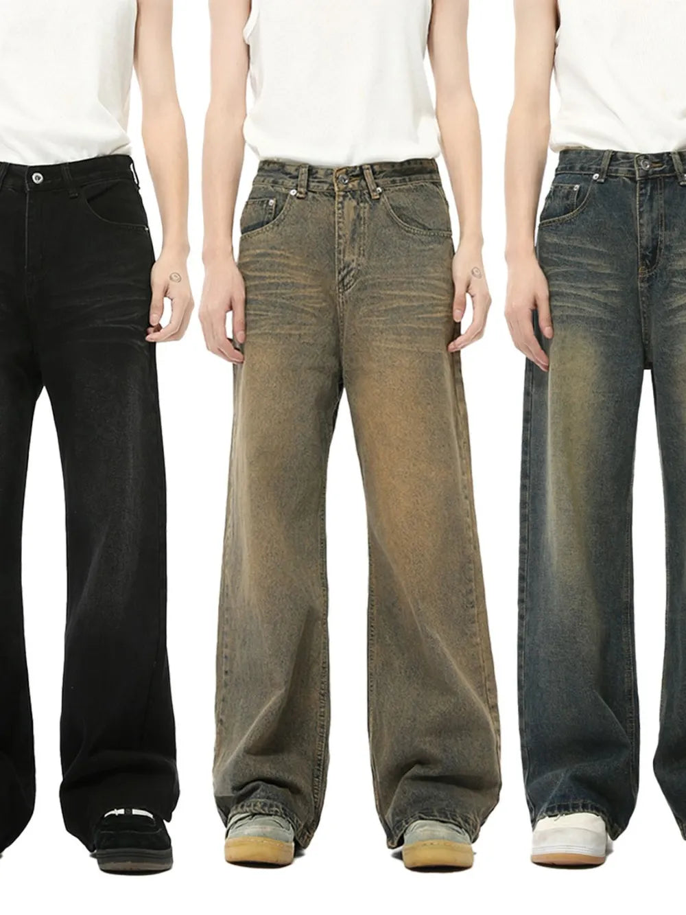 Playful Washed Cat Whisker Straight Leg Jeans