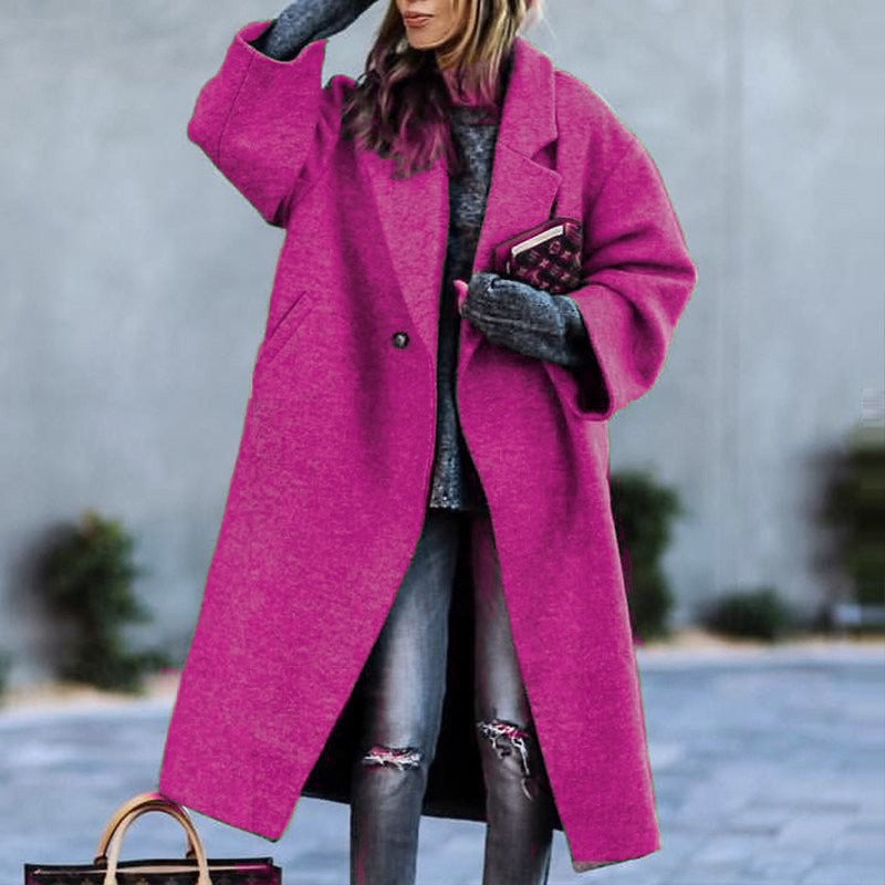 Playful Long Woolen Coat in Temperament Color