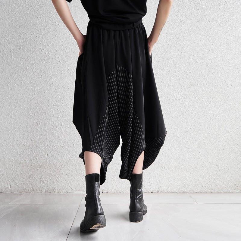 Harajuku Style Striped Patchwork Wide Leg Cropped Pants