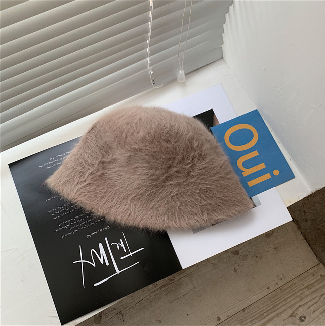 Harajuku Style Women's Solid Color Rabbit Fur Bucket Hat