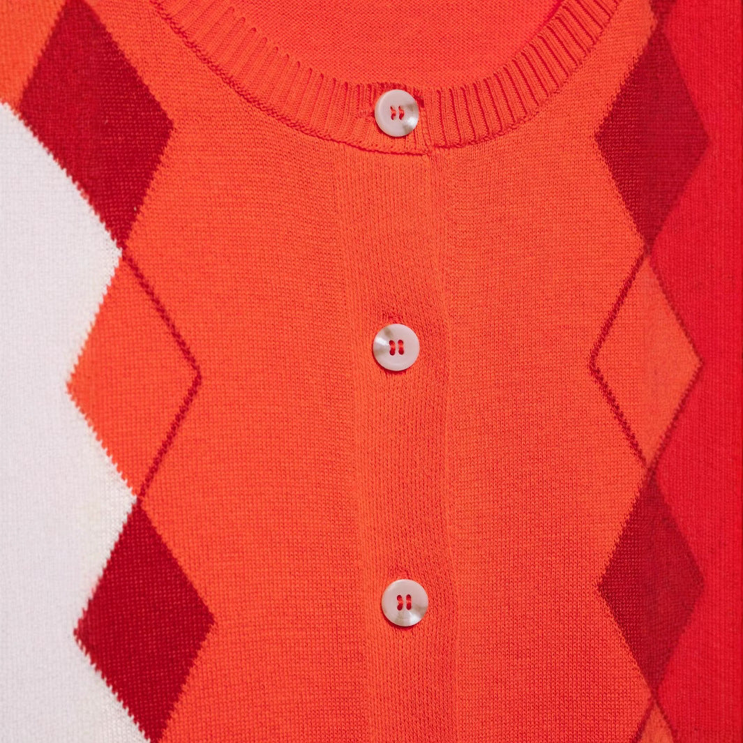 Playful Plaid Contrasting Short Sleeved Cardigan Top
