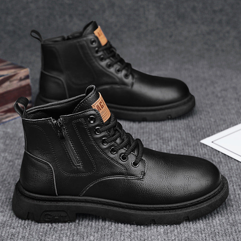 Men's Retro Harajuku Style Short Boots with Side Zipper