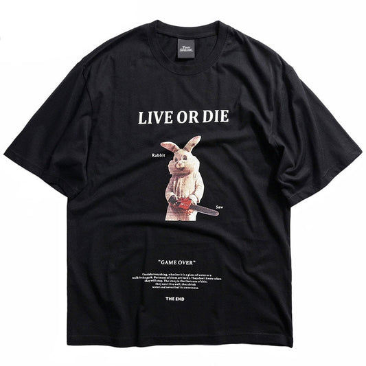 Playful Rabbit Saw Print T-Shirt - Unisex Streetwear