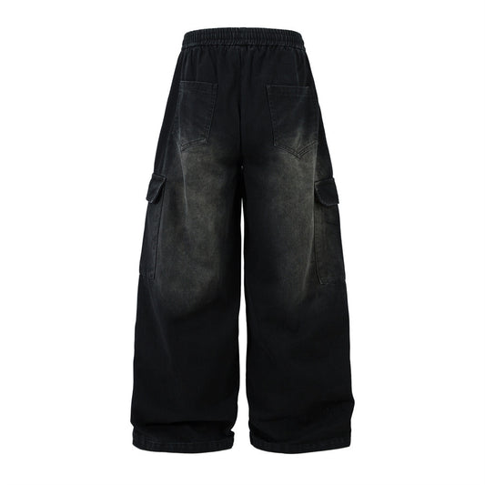 Harajuku Style Loose Pleated Denim Work Pants for Men