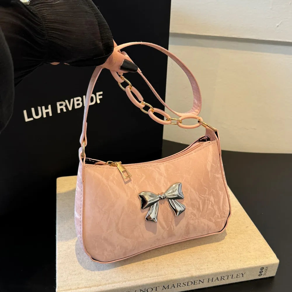 Playful Bow PU Leather Shoulder Bag