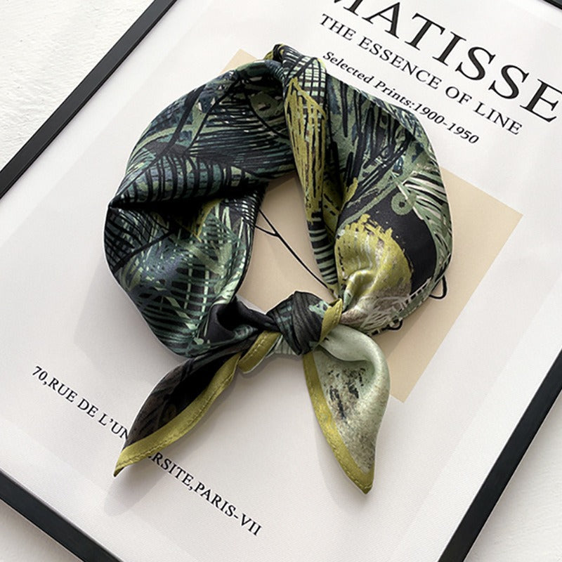 Harajuku Checkered Graffiti Green Silk Scarf & Headband