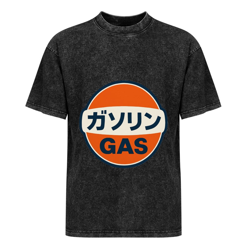 Japanese Gas Station Logo Vintage Wash Off Shoulder Tee